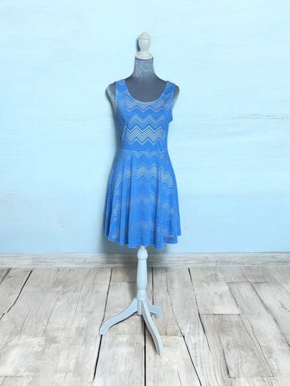 Candie’s Juniors Blue Sleeveless Skater Dress W/ Cross Back Accent Medium